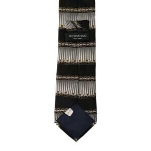 *NWT* Hermoso New York Black/Brown/White Abstract Geometric 100% Silk Tie #T12